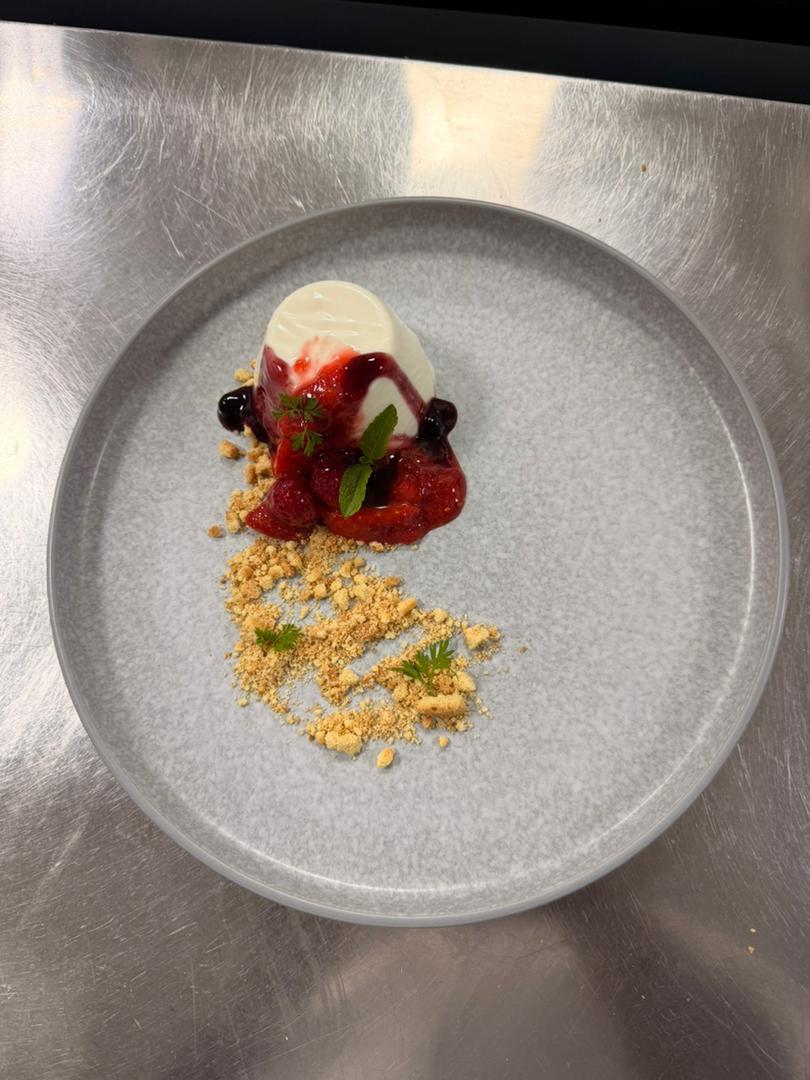 Coconut panna cotta with a Mixed Berry Compote by Chef Zulaika
